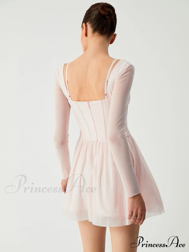 Aphrodite Mesh Bustier Corset Modern Long Sleeve Short Dress Dresses