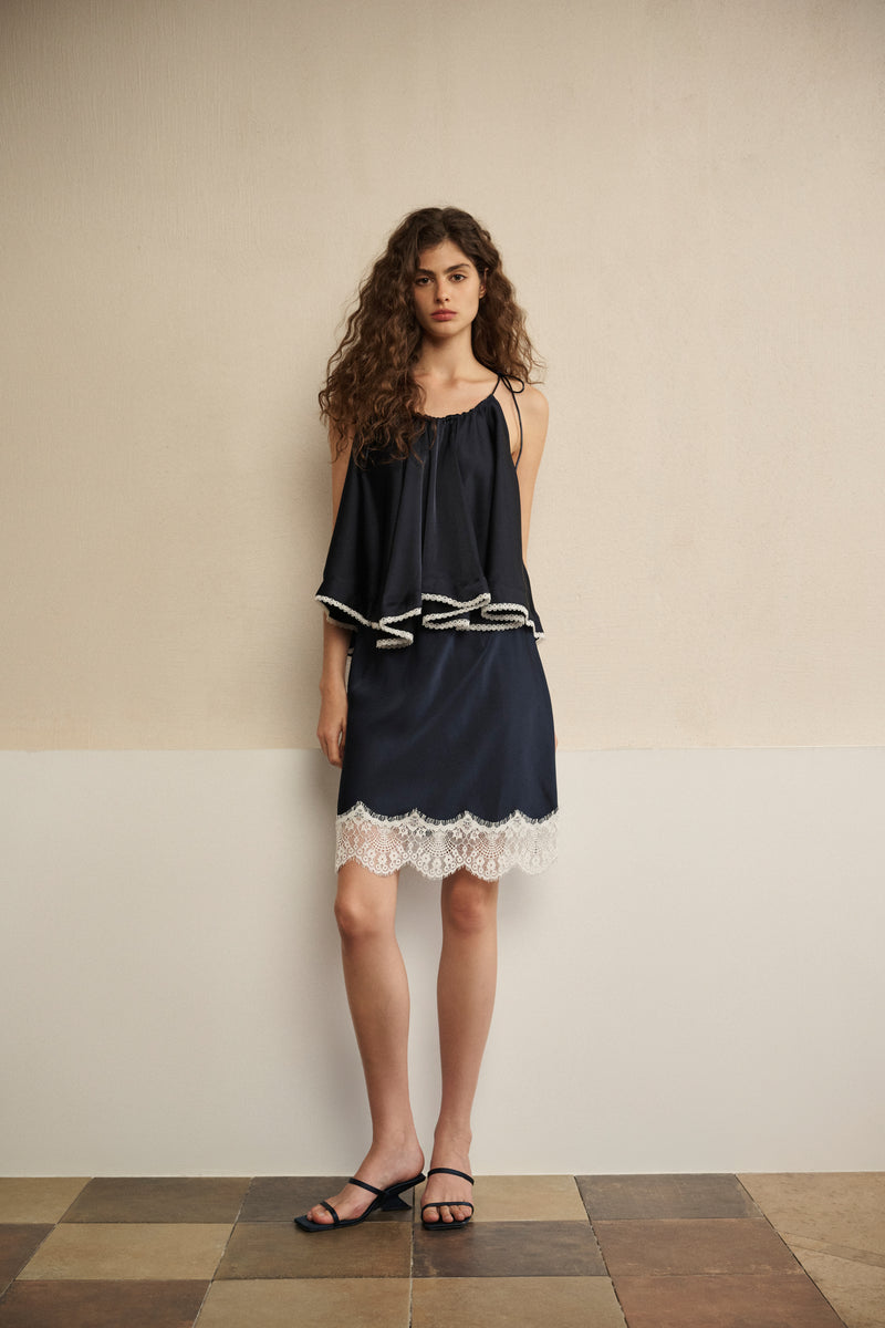 Arc hem cami & eyelash lace skirt