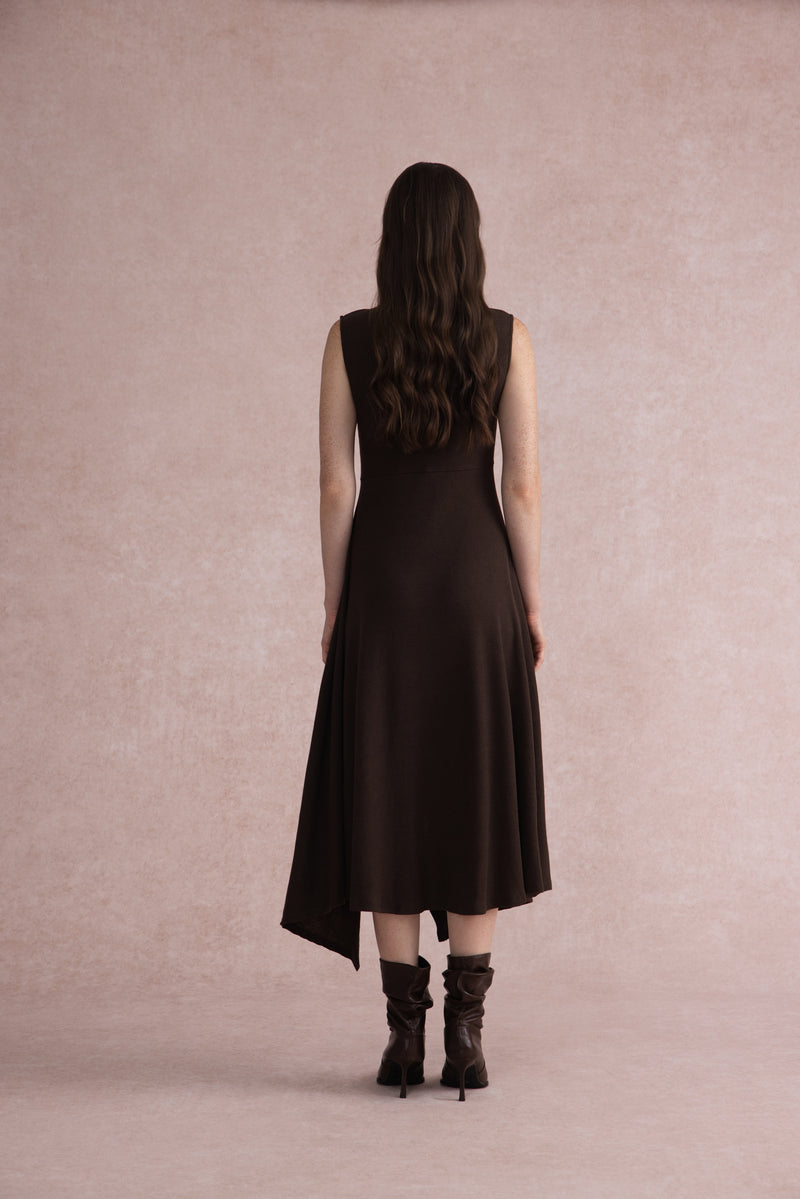 Asymmetrical mock-neck wool dress
