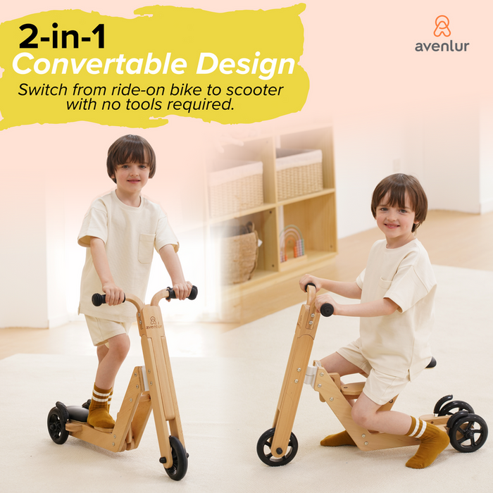 Avenlur | Juneberry 2-in-1 Wooden Scooter & Ride-On Toy for Toddlers