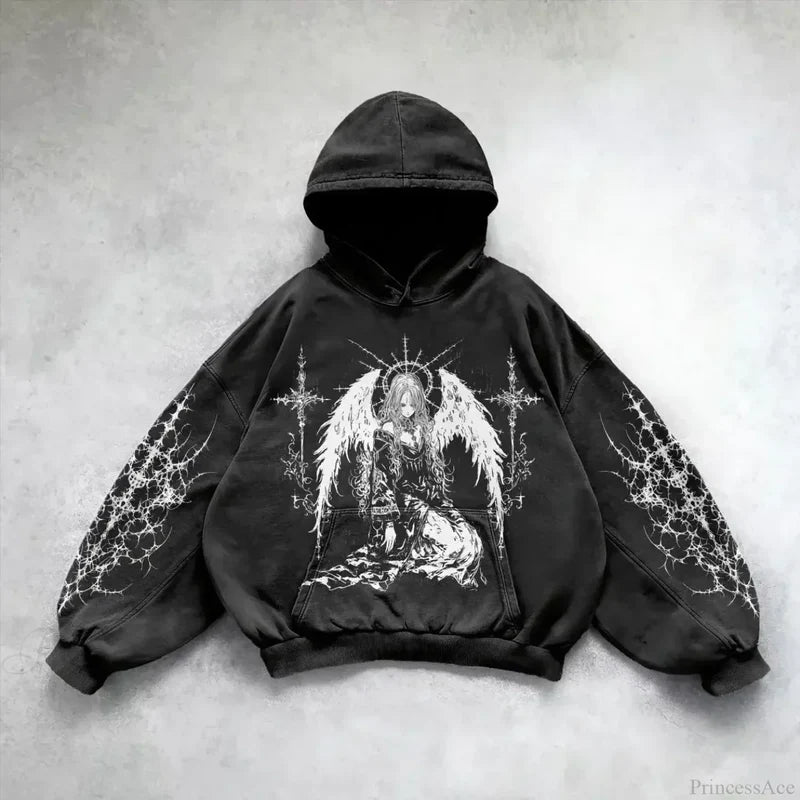 Casual Retro Gothic Printing Hoodie black 4 / M