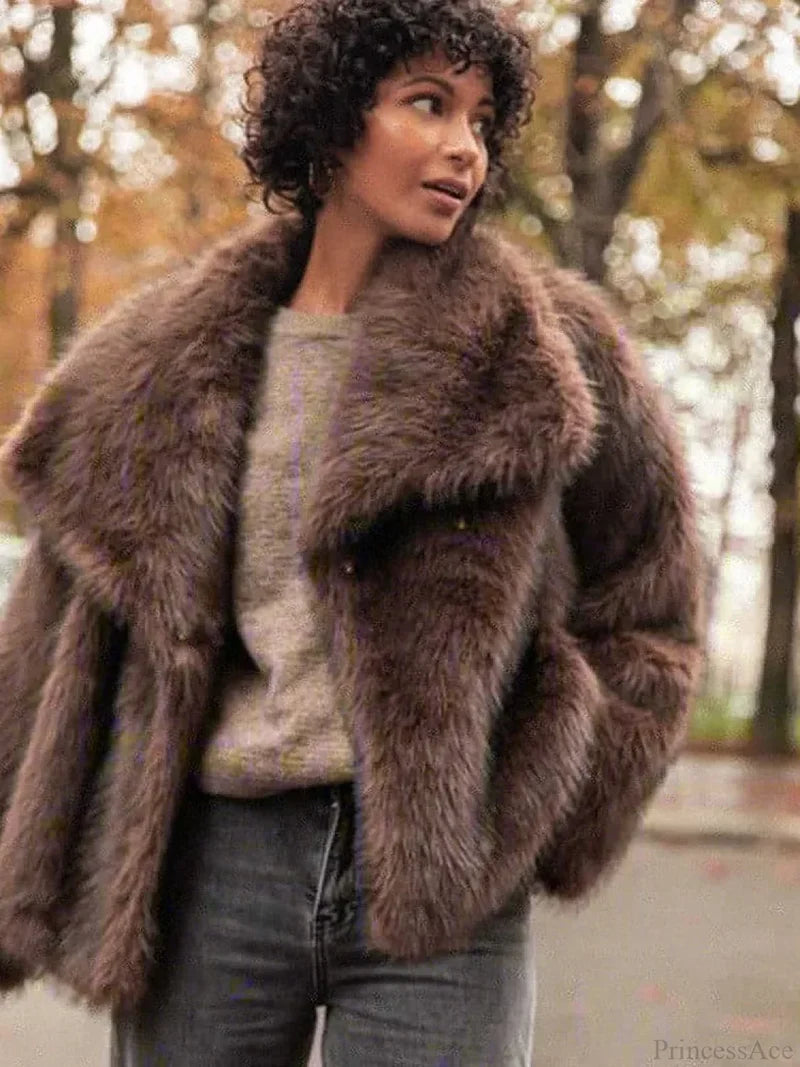 Casual Thicken Warm Soft Coat Brown / S