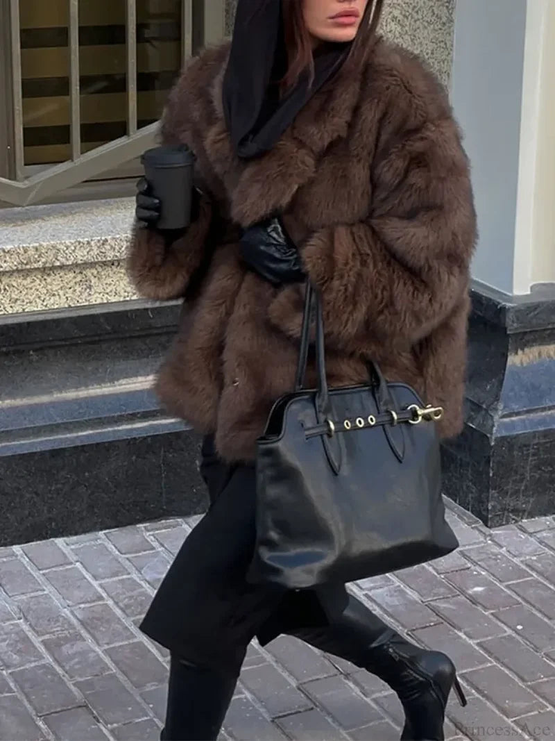Dark Brown Lapel Short Coat