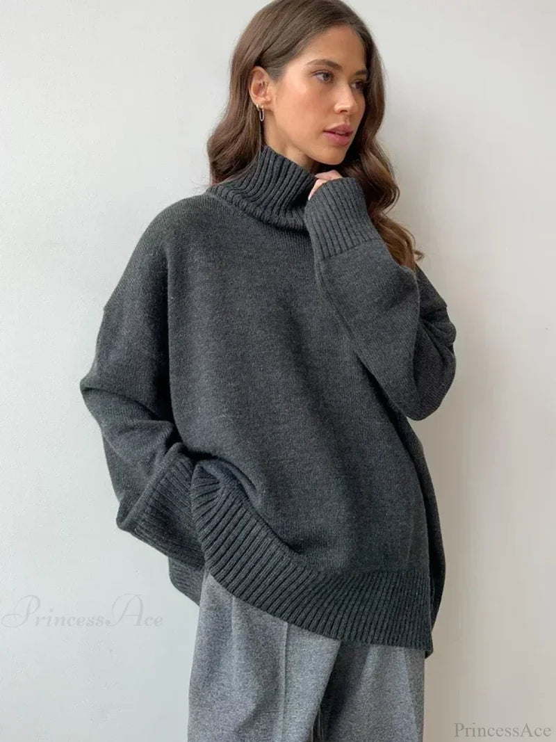Oversize Vintage Turtleneck Winter Sweater Gray / S