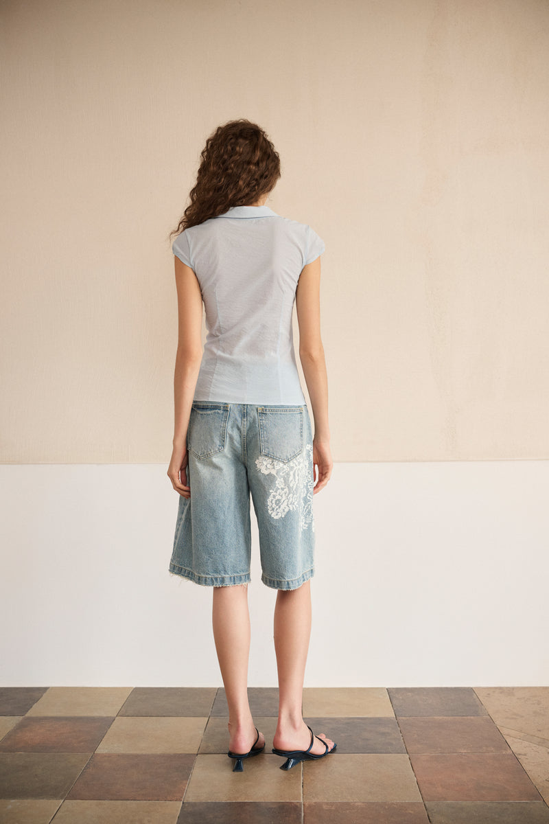 Stretch tailored cap sleeve shirt