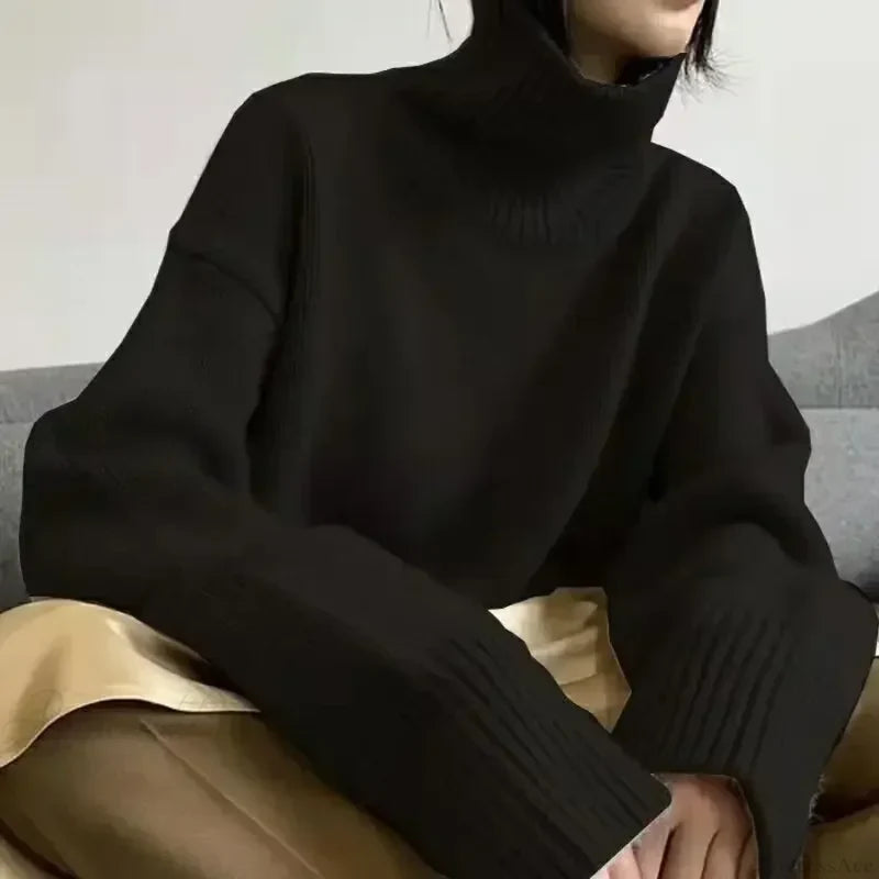 Turtleneck Elegant Gray Red Sweater Black / onesize