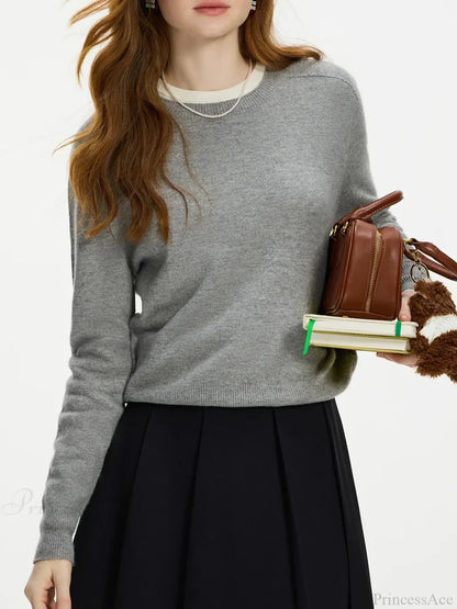 100% Wool Seamless Crew Neck Sweater GRAY / XS