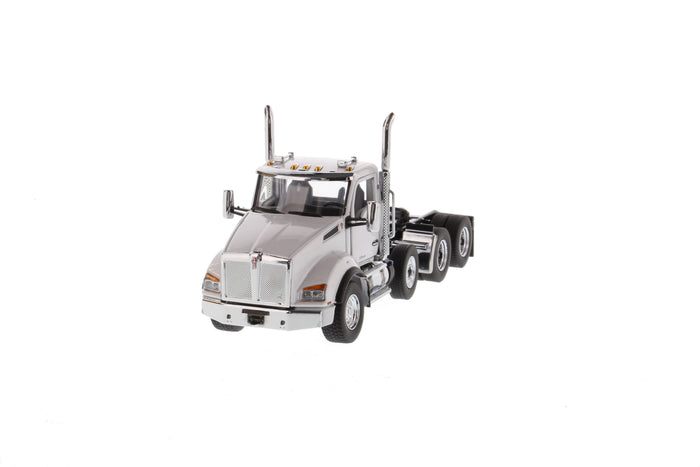 1:50 Kenworth T880S SBFA Day Cab Tandem Tractor with Pusher Axle- Metallic White cab, 71058