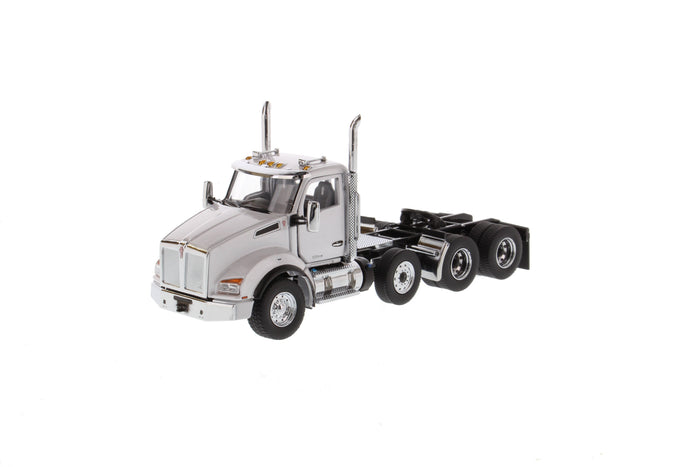 1:50 Kenworth T880S SBFA Day Cab Tandem Tractor with Pusher Axle- Metallic White cab, 71058