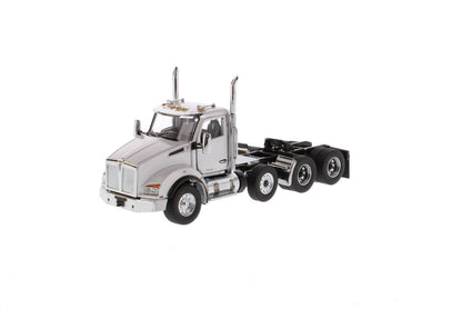 1:50 Kenworth T880S SBFA Day Cab Tandem Tractor with Pusher Axle- Metallic White cab, 71058