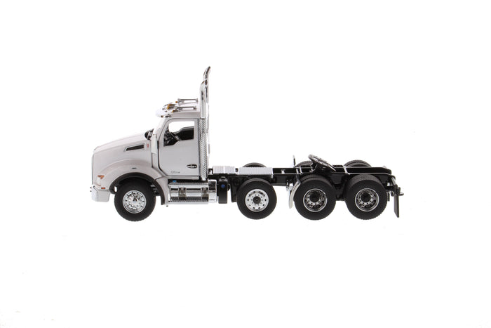 1:50 Kenworth T880S SBFA Day Cab Tandem Tractor with Pusher Axle- Metallic White cab, 71058