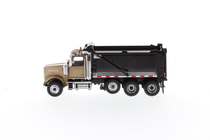 1:50 Western Star 4900 SF OX Stampede Dump Truck - Gold cab + black dump body, 71080