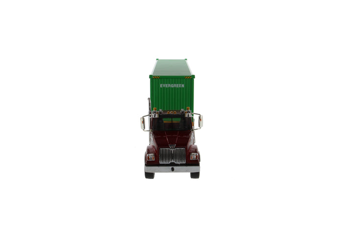 1:50 Western Star®  Diecast 4700 SB Tandem Truck-Tractor with 40′ Dry Goods Sea Container – Metallic red tractor + Yellow trailer + EverGreen container, Transport Series,  71049