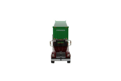 1:50 Western Star®  Diecast 4700 SB Tandem Truck-Tractor with 40′ Dry Goods Sea Container – Metallic red tractor + Yellow trailer + EverGreen container, Transport Series,  71049