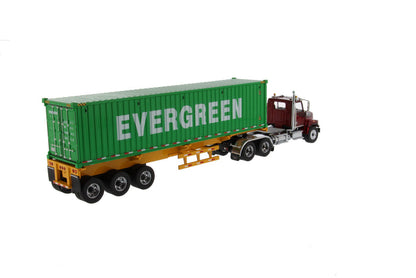 1:50 Western Star®  Diecast 4700 SB Tandem Truck-Tractor with 40′ Dry Goods Sea Container – Metallic red tractor + Yellow trailer + EverGreen container, Transport Series,  71049