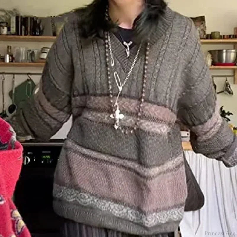 2000s Vintage Striped Y2K Preppy Style Sweater