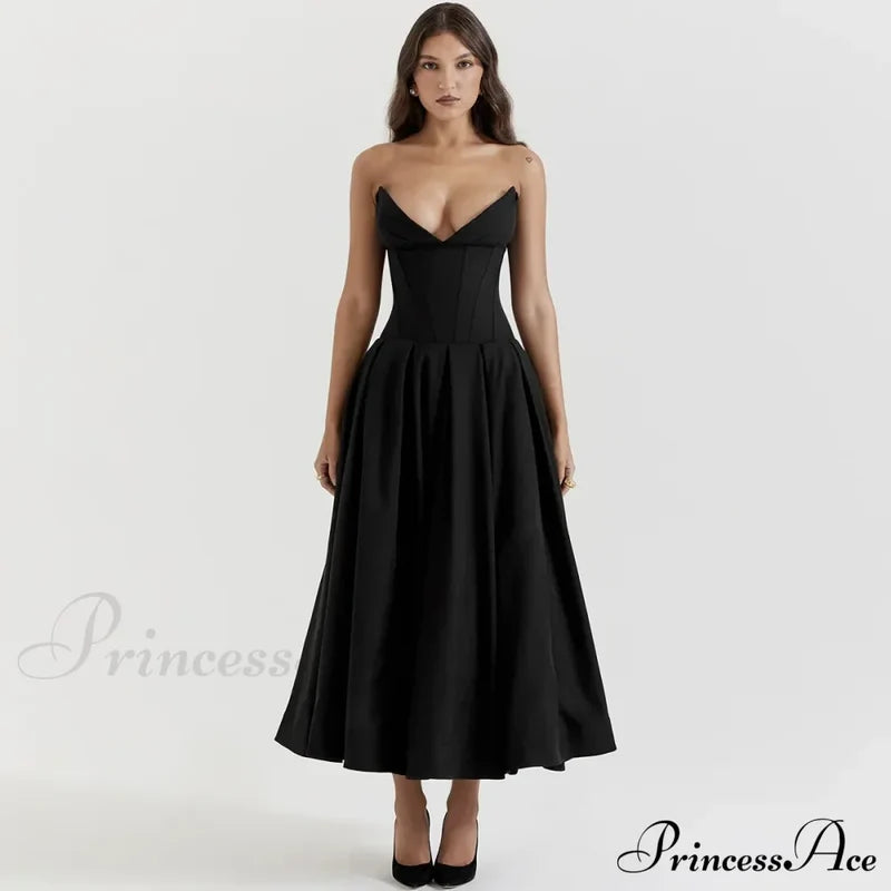 Adriana Midi A-Line Charming Strapless Corset Dress Red / L