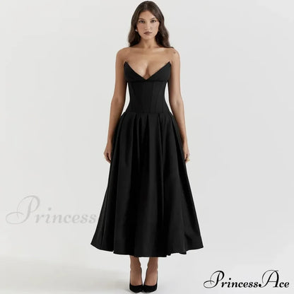 Adriana Midi A-Line Charming Strapless Corset Dress Red / L