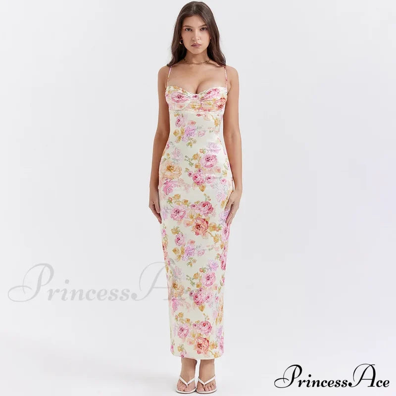 Agness Floral Stylish Maxi Bodycon Dress / Xs
