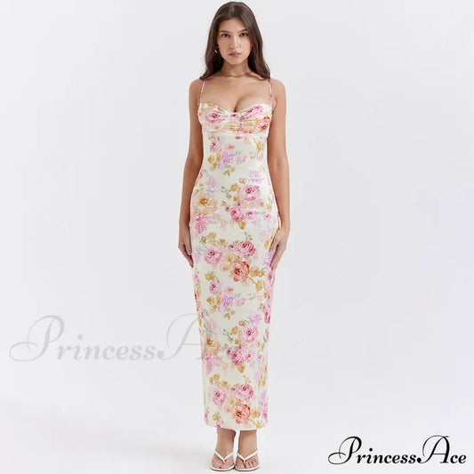 Agness Floral Stylish Maxi Bodycon Dress / Xs