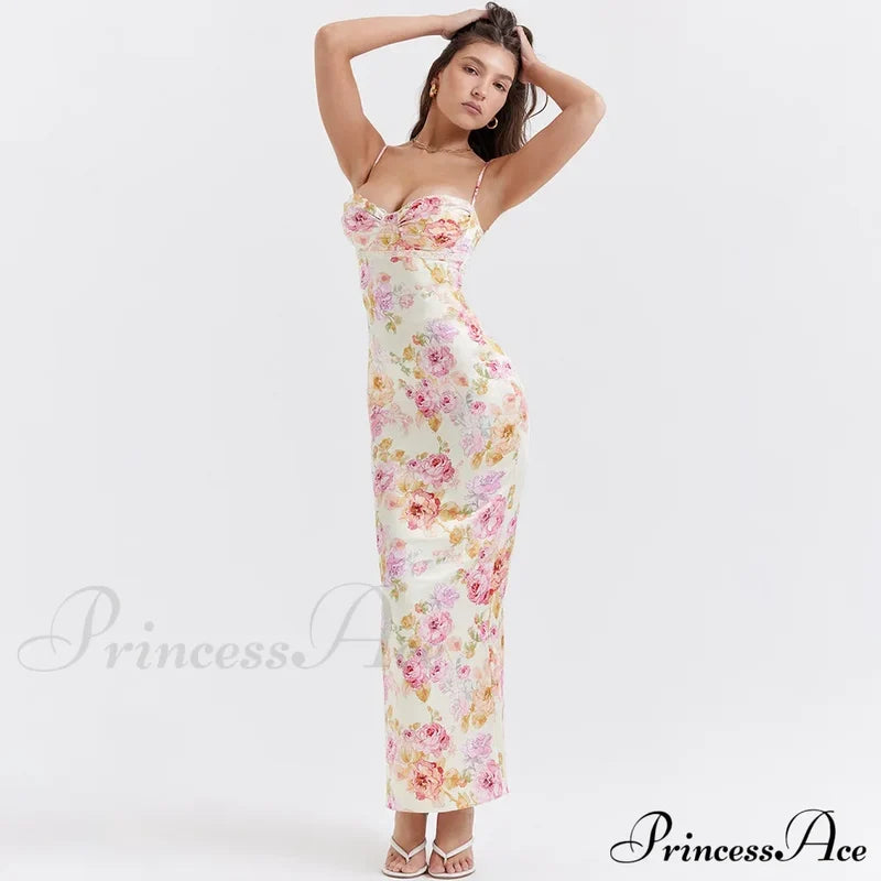 Agness Floral Stylish Maxi Bodycon Dress / M