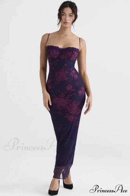 Aiza Purple Stylish Floral Dress