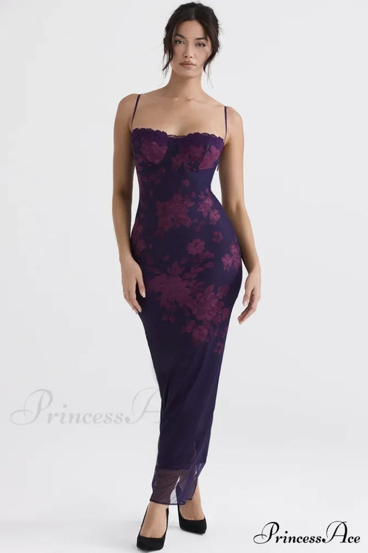 Aiza Purple Stylish Floral Dress