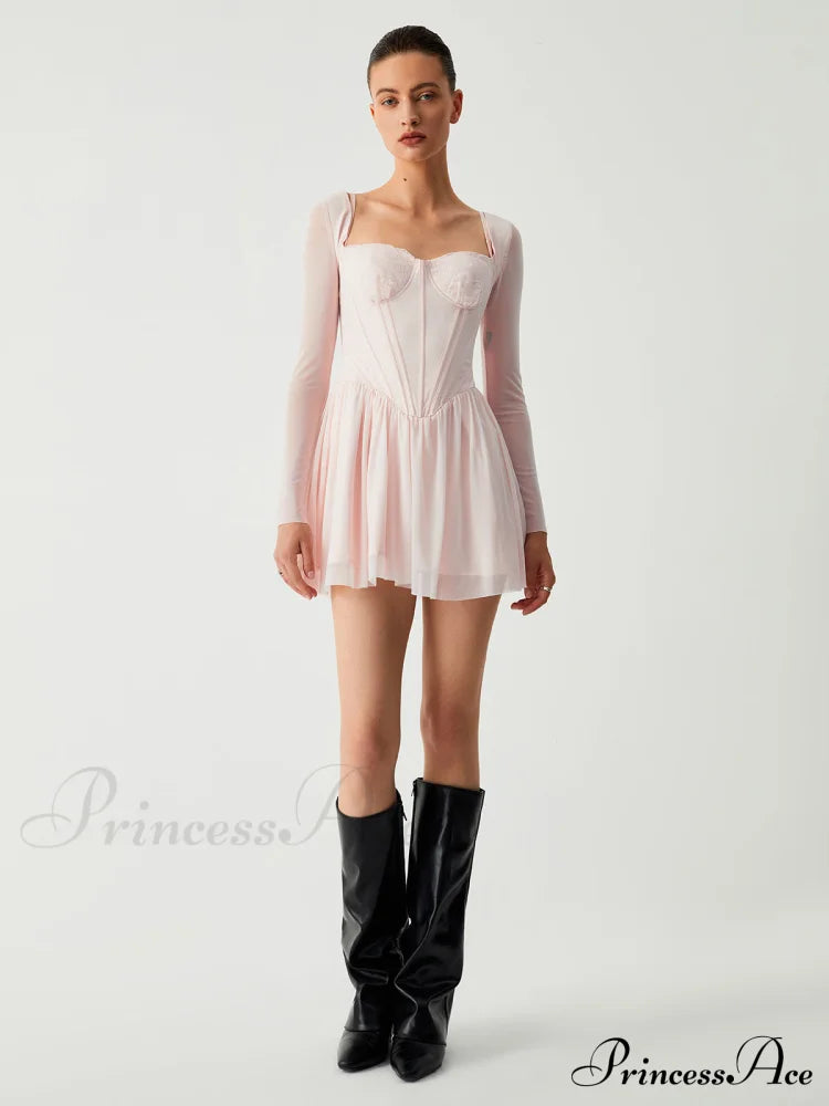 Aphrodite Mesh Bustier Corset Modern Long Sleeve Short Dress Dresses