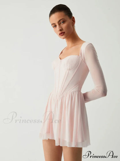 Aphrodite Mesh Bustier Corset Modern Long Sleeve Short Dress Dresses