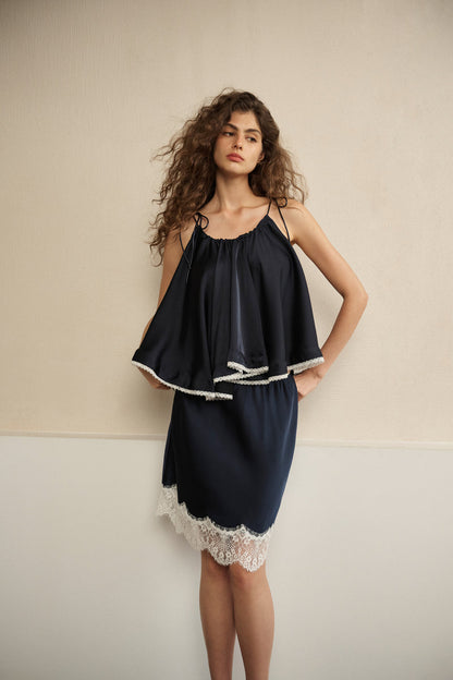 Arc hem cami & eyelash lace skirt