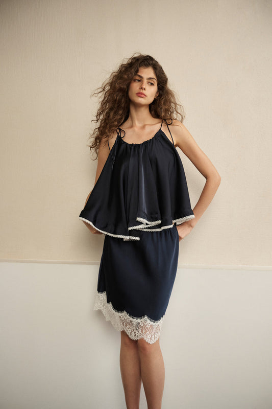 Arc hem cami & eyelash lace skirt