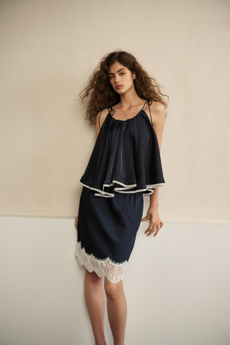 Arc hem cami & eyelash lace skirt