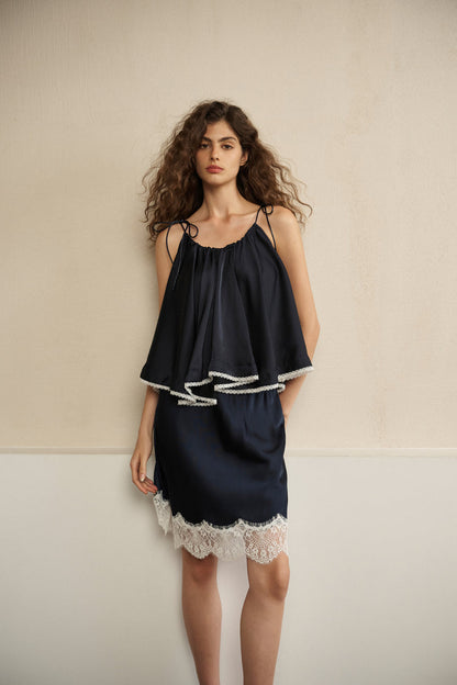Arc hem cami & eyelash lace skirt