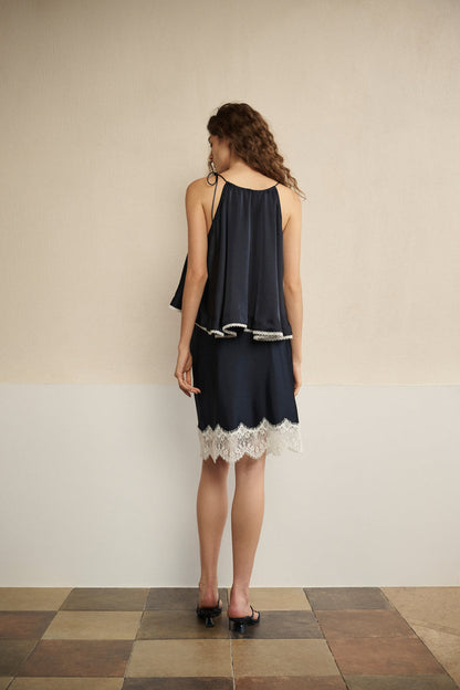 Arc hem cami & eyelash lace skirt