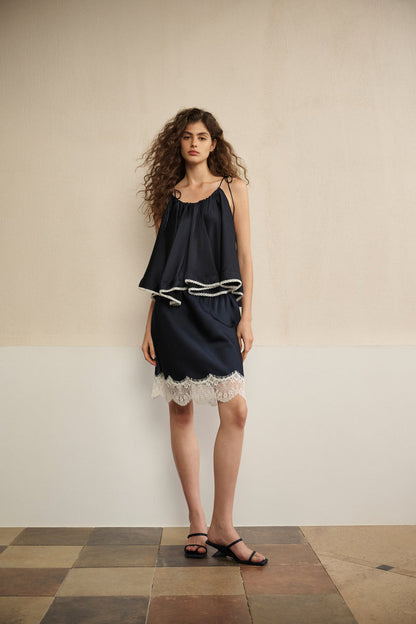 Arc hem cami & eyelash lace skirt