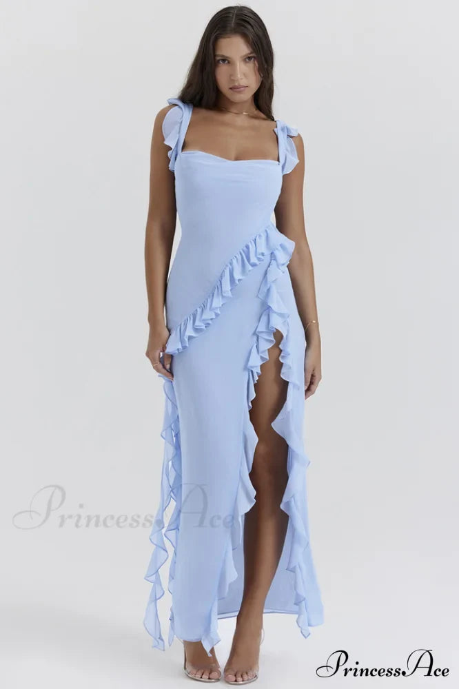 Ariela Soft Blue Ruffle Maxi Dress | Dress In Beauty