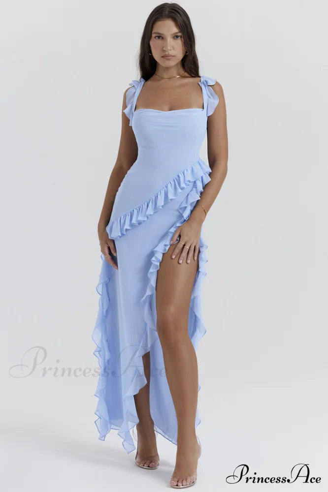 Ariela Soft Blue Charming Ruffle Maxi Dress