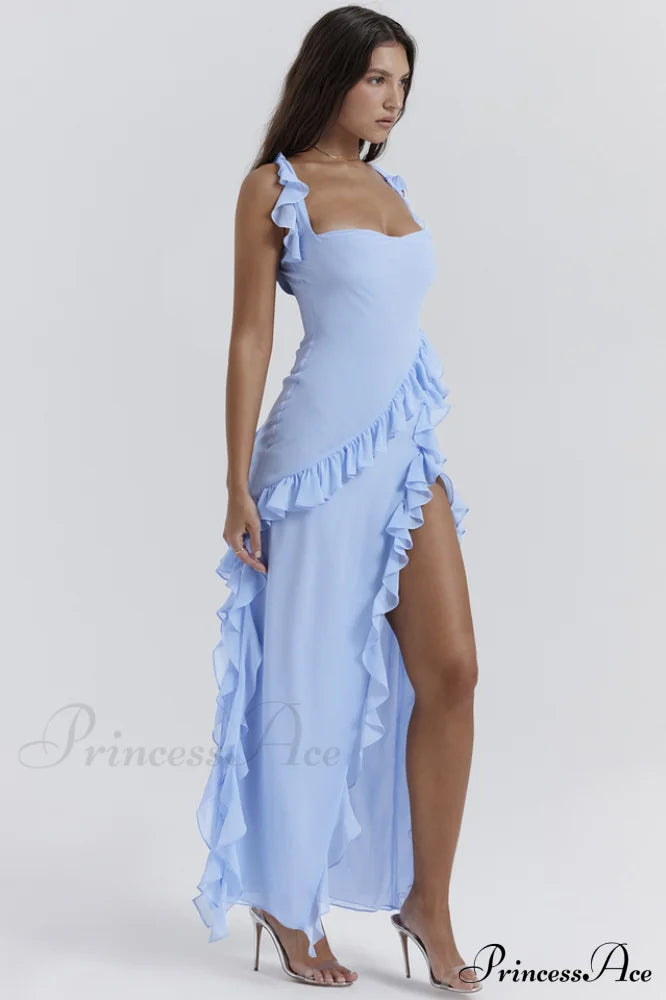 Ariela Soft Blue Charming Ruffle Maxi Dress