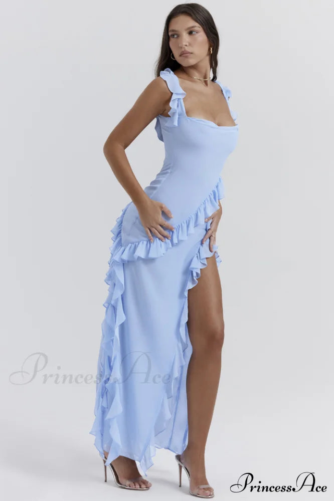 Ariela Soft Blue Charming Ruffle Maxi Dress