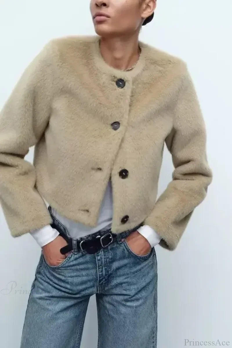 Artificial Fur Short Jacket Knit Cardigan