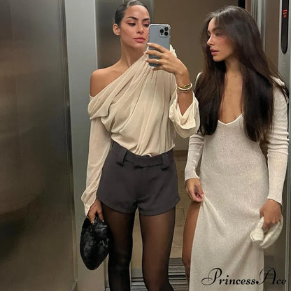 Asymmetric One Graceful Shoulder Off Blouse Blouses
