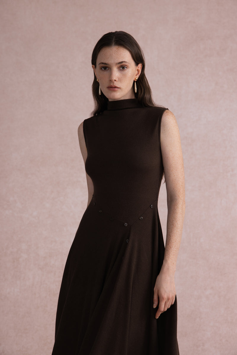 Asymmetrical mock-neck wool dress