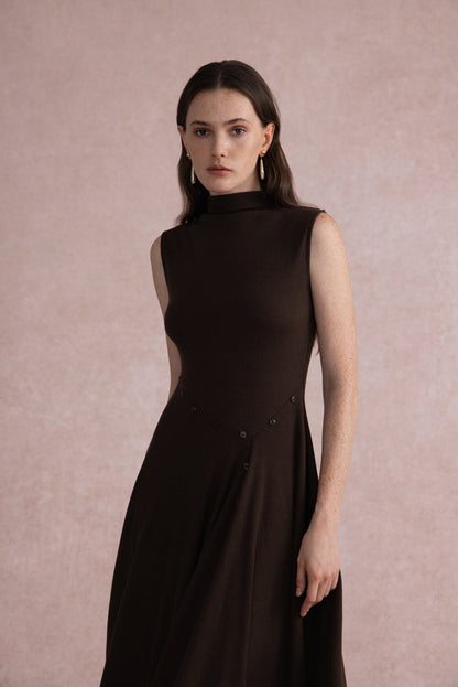 Asymmetrical mock-neck wool dress
