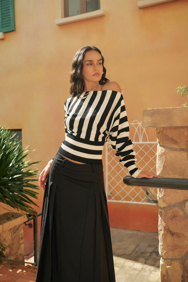 Asymmetrical striped sweater