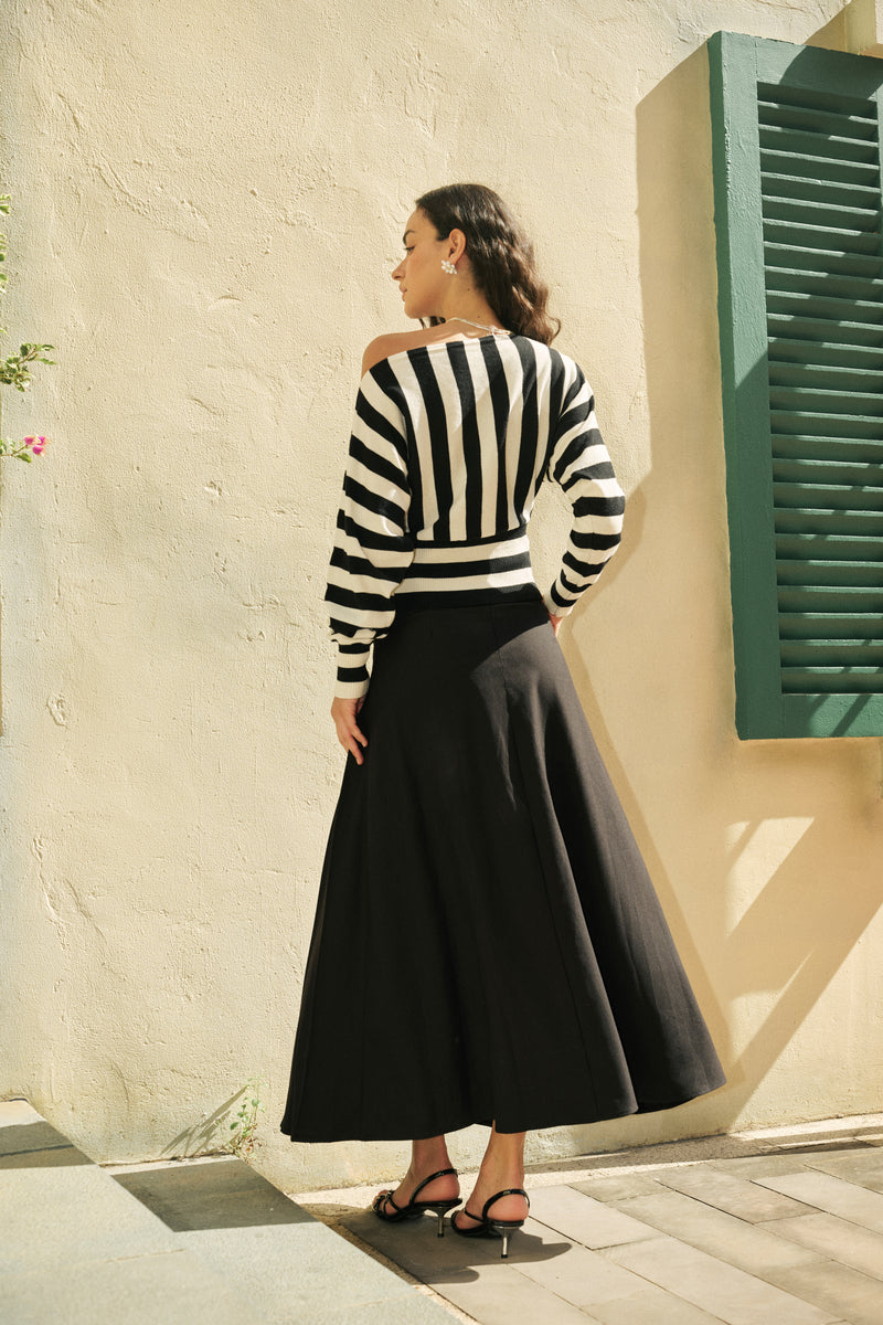 Asymmetrical striped sweater