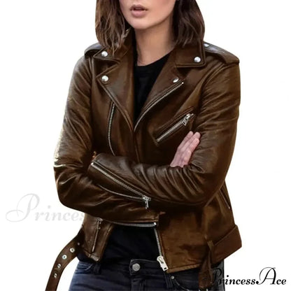 Autumn Short Solid Biker Thin Cool Faux Leather Jacket