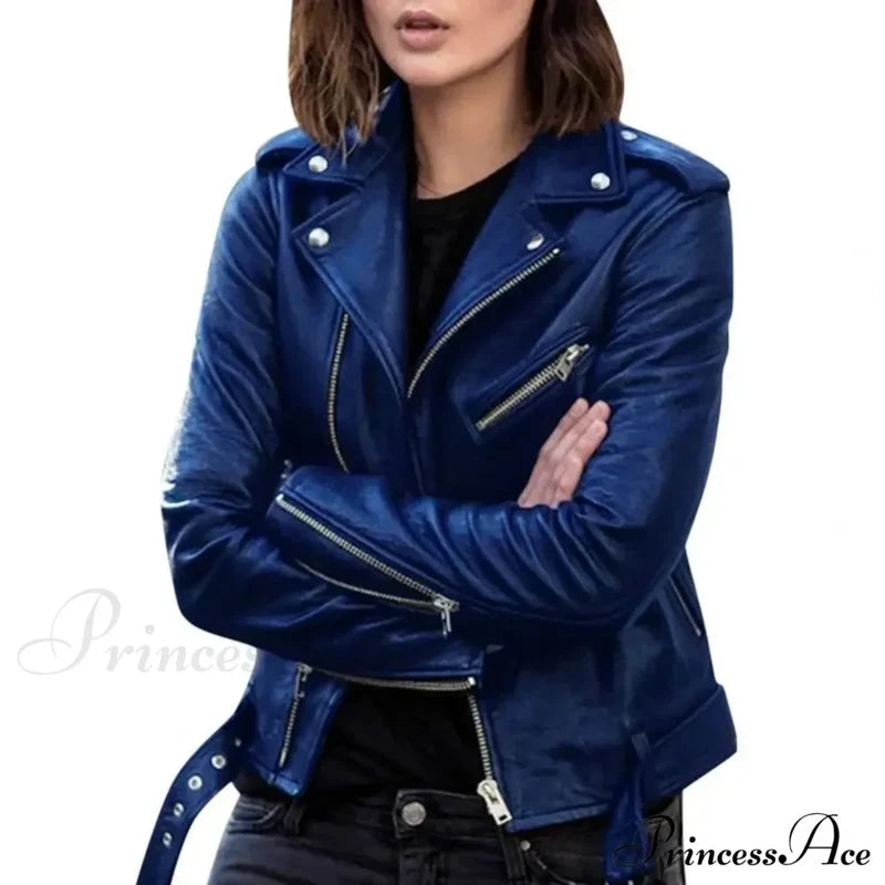 Autumn Short Solid Biker Thin Cool Faux Leather Jacket