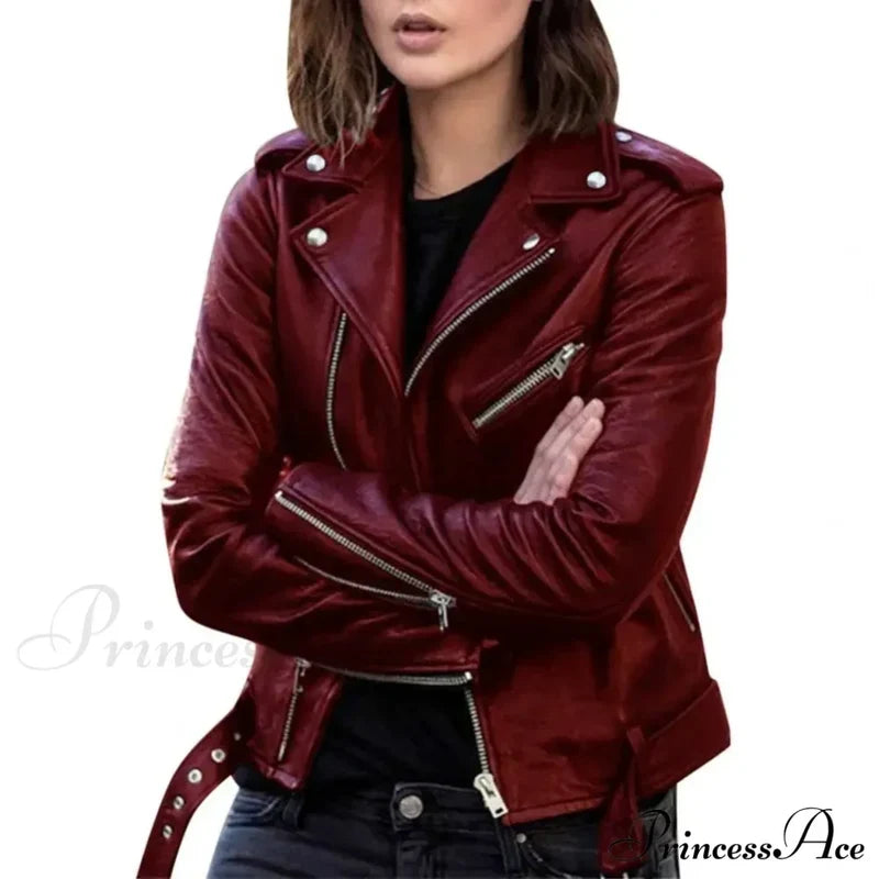 Autumn Short Solid Biker Thin Cool Faux Leather Jacket