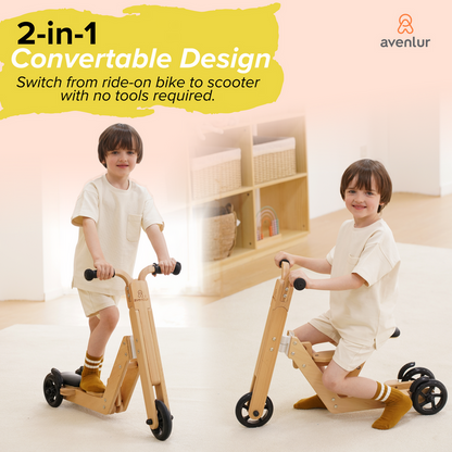 Avenlur | Juneberry 2-in-1 Wooden Scooter & Ride-On Toy for Toddlers