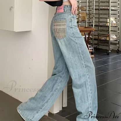 Baby Blue Loose Straight Thin Summer Tassel Versatile Trend Women’s Jean